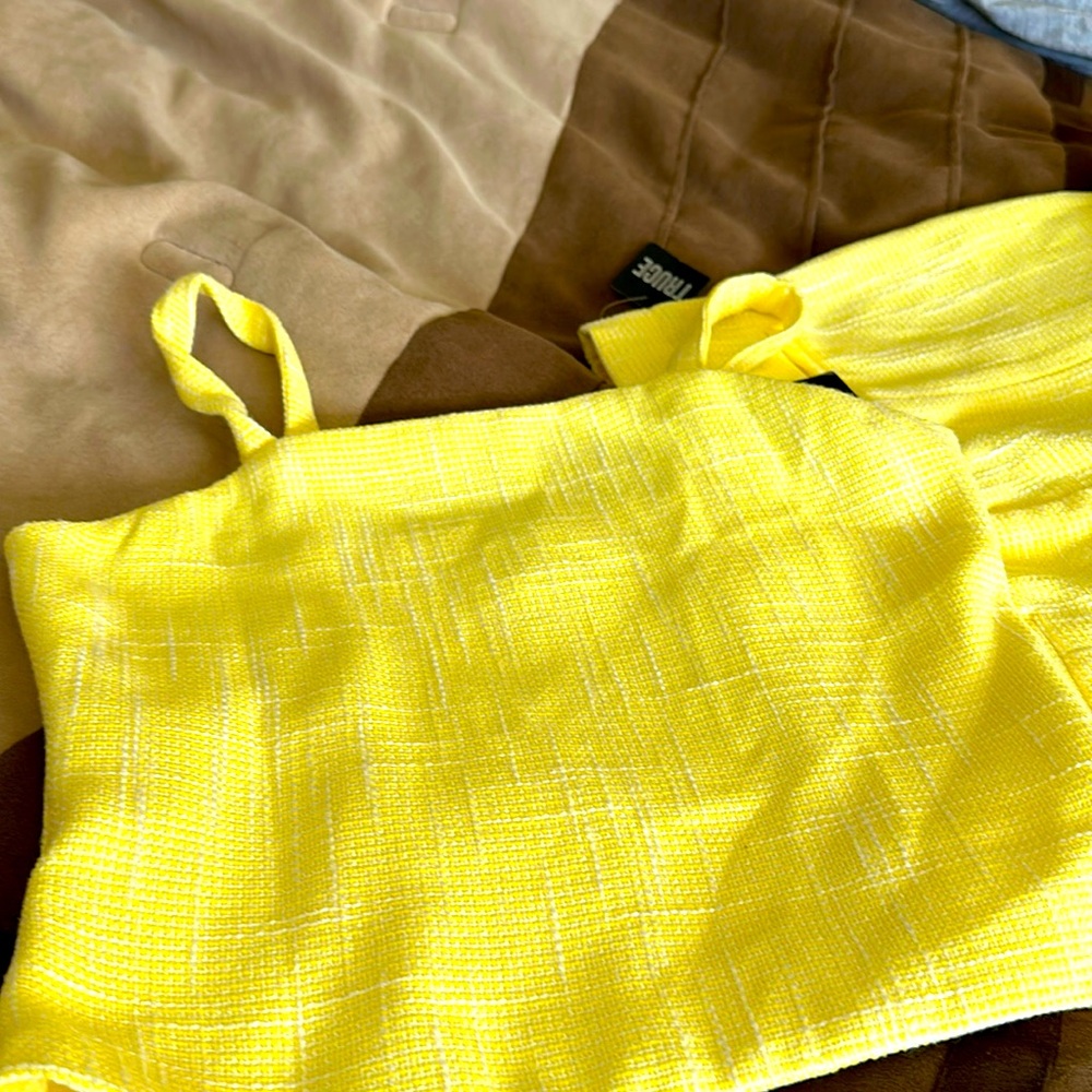 Pale Yellow Jumpsuit with Wide Straps and Textured Fabric